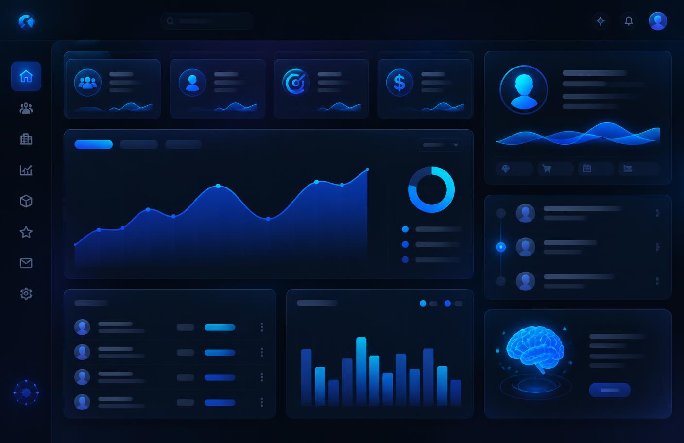 Vedhaan AI CRM dashboard concept with customer insights and analytics